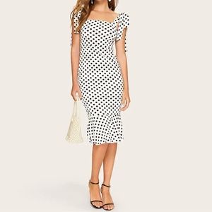 NWOT White Ruffled Polka Dot Bodycon dress
